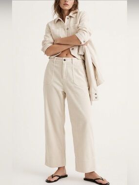 NWT High Waist Sloughy Wide Leg Cream Corduroy Pants XL W34 Yerse Utility Pocket